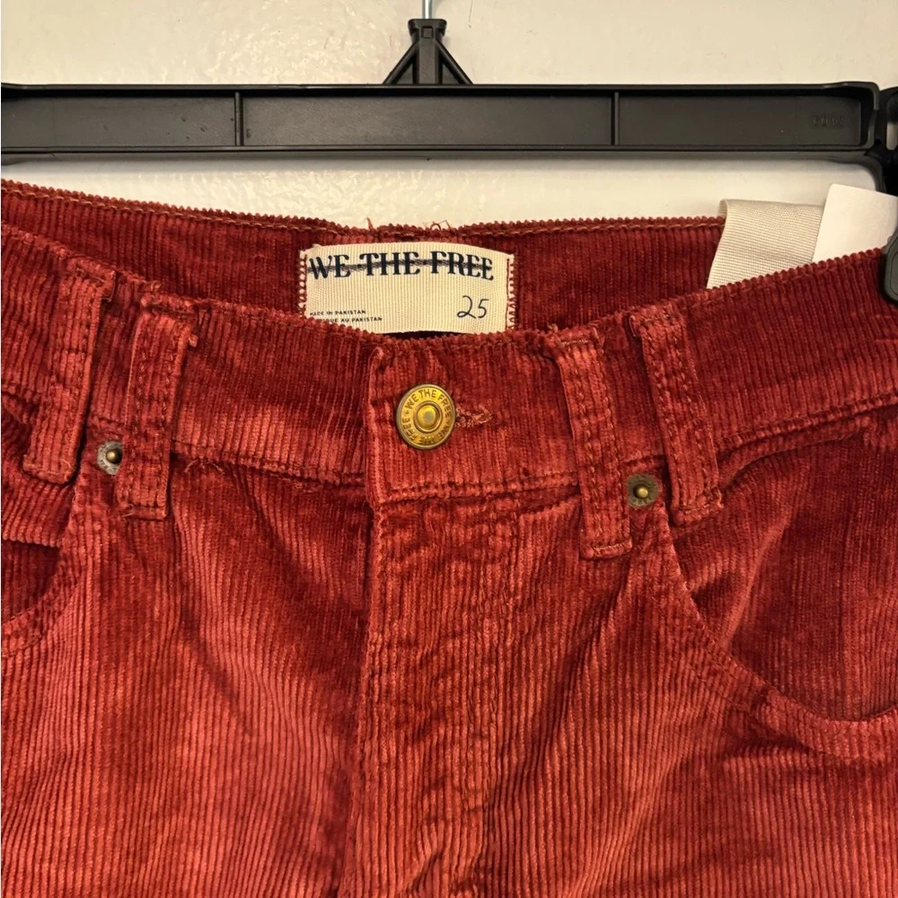 New We The Free/ Free People Red/Rust Risk Taker High Rise Corduroy Pants - Picture 2 of 4